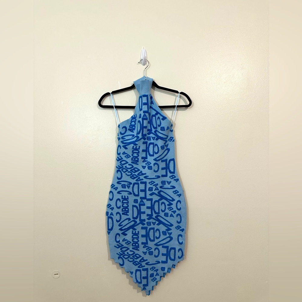 Blue Halter Dress with Letter Print
